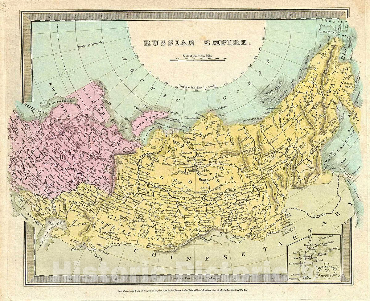 Historic Map : Burr Map of The Russian Empire, 1834, Vintage Wall Art