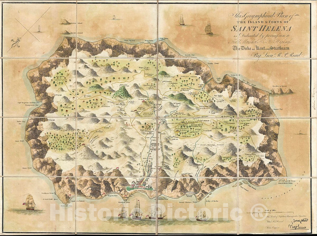Historic Map : Read Map of Saint Helena Island (Napoleon in Exile), 1815, Vintage Wall Art