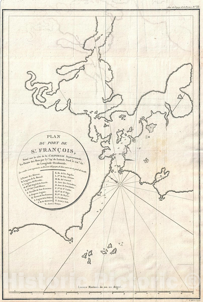 Historic Map : La Perouse Map of San Francisco Bay (earliest obtainable map of San Francisco), 1797, Vintage Wall Art