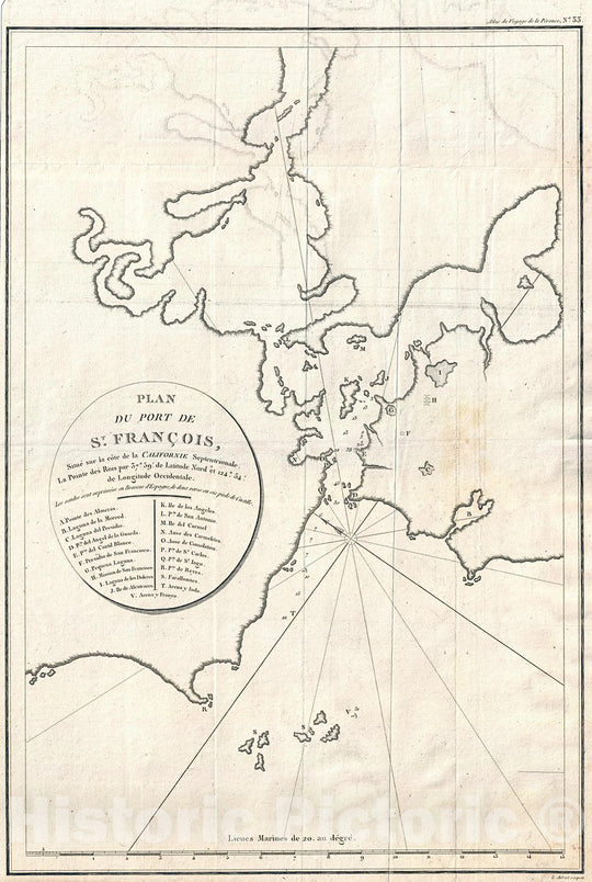 Historic Map : La Perouse Map of San Francisco Bay (earliest obtainable map of San Francisco), 1797, Vintage Wall Art