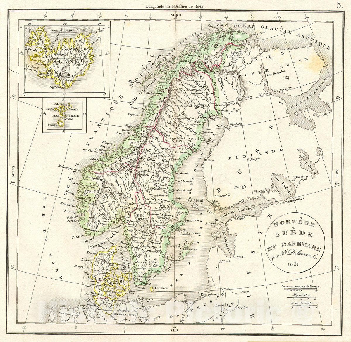Historic Map : Delamarche Antique Map of Scandinavia: Sweden, Norway, Denmark, 1831, Vintage Wall Art