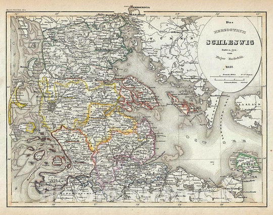 Historic Map : Meyer Map of The Duchy of Schleswig, 1852, Vintage Wall Art