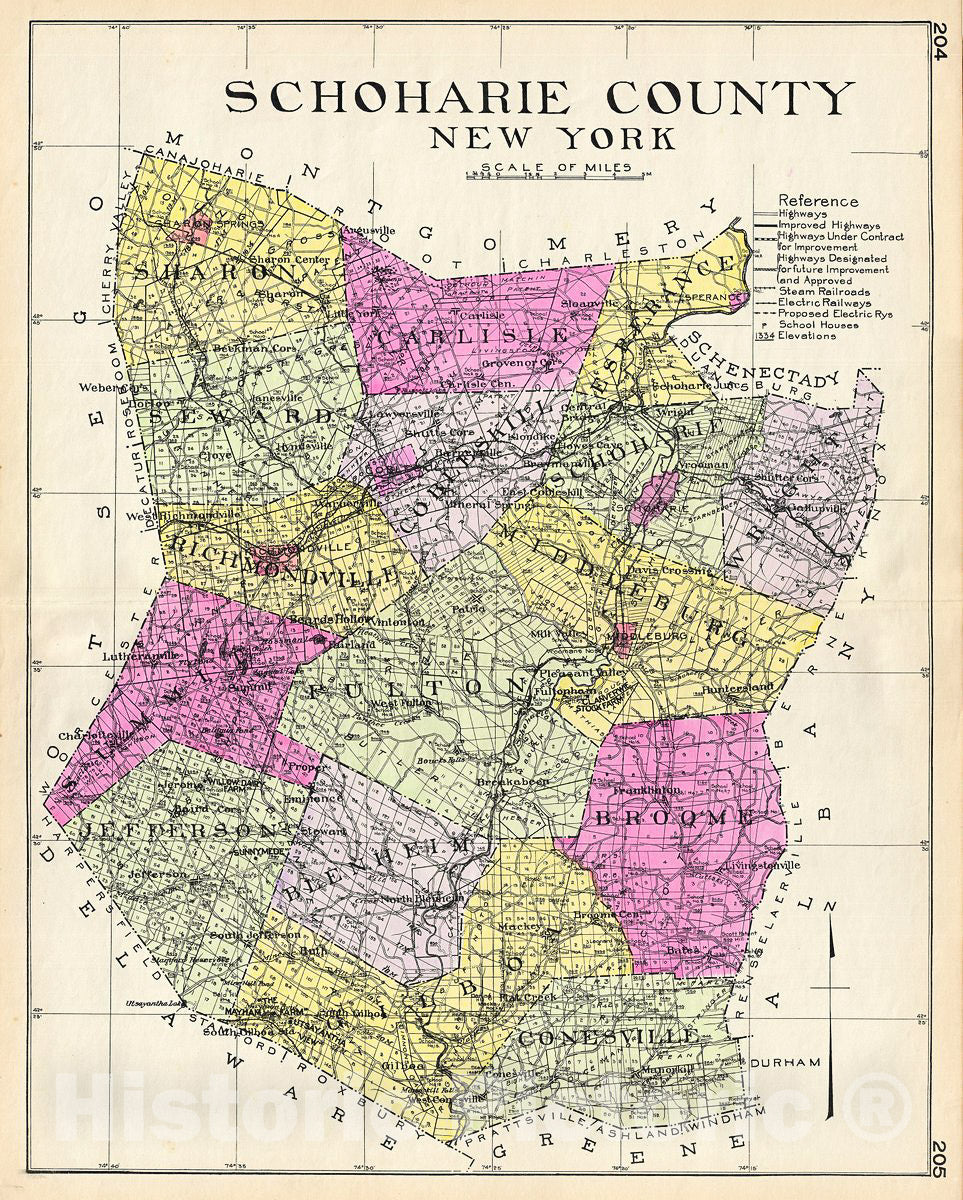 Historic Map : Century Map of Schoharie County, New York, 1912, Vintage Wall Art
