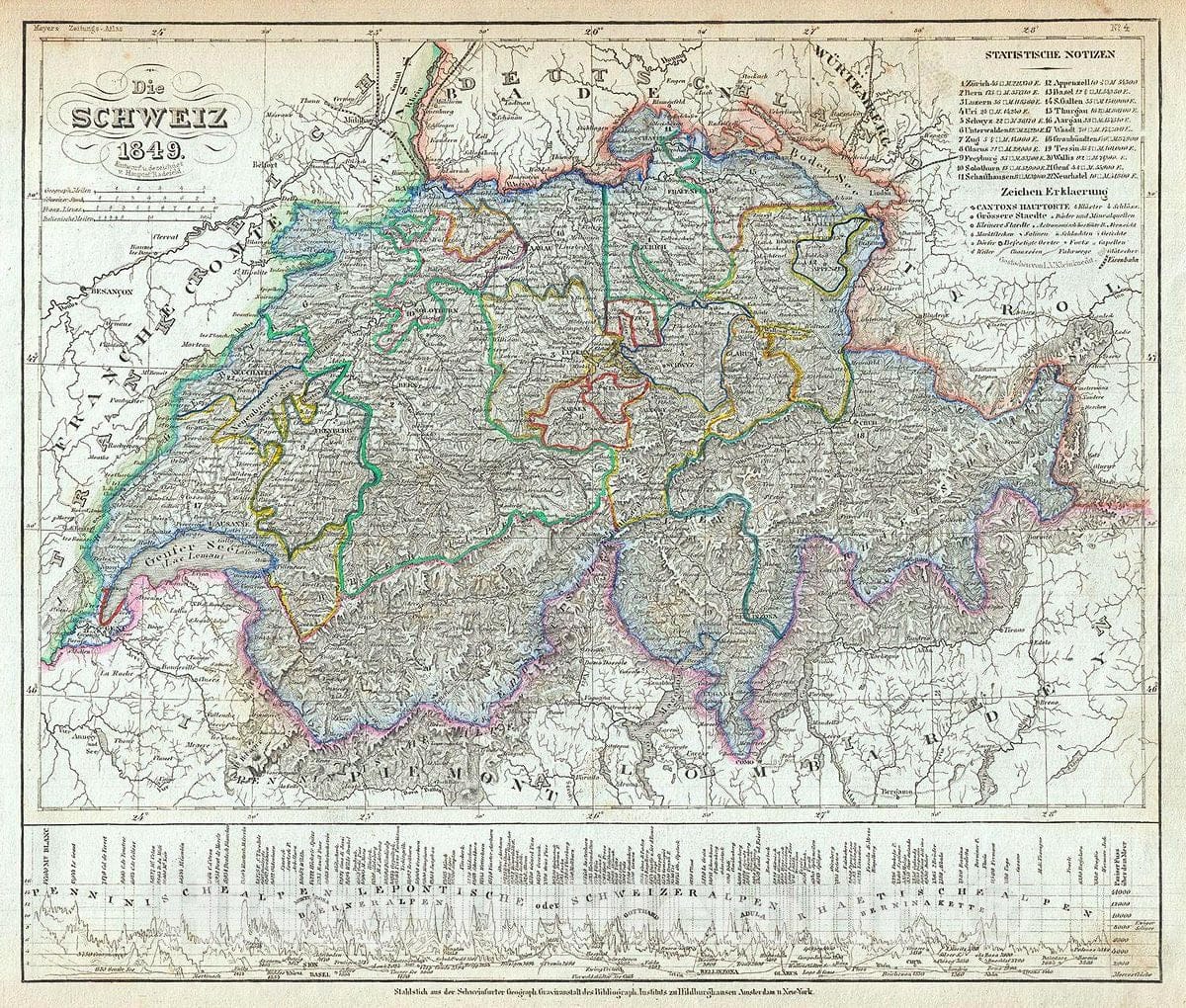Historic Map : Meyer Antique Map of Switzerland, 1849, Vintage Wall Art