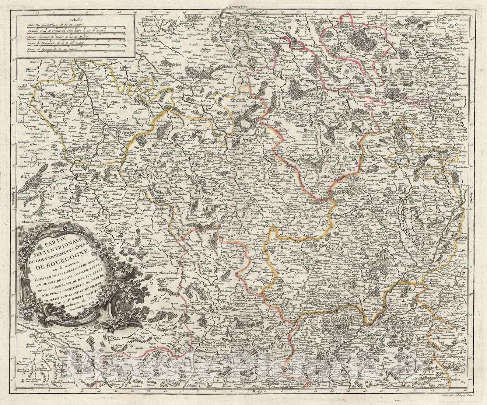 Historic Map : Vaugondy Antique Map of Northern Burgundy (Bourgogne), France (Burgundy and Champagne Wine Region), 1752, Vintage Wall Art