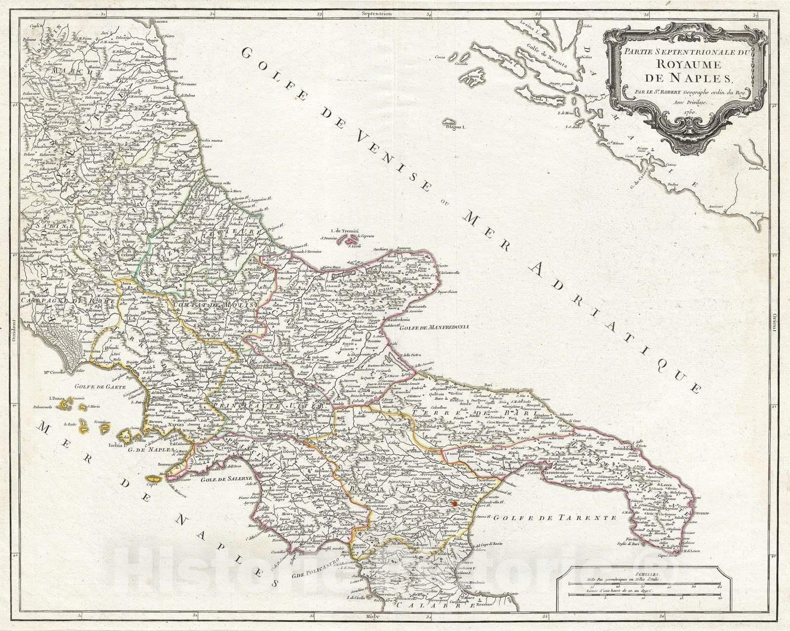 Historic Map : Vaugondy Map of Northern Naples in Southern Italy, 1750, Vintage Wall Art