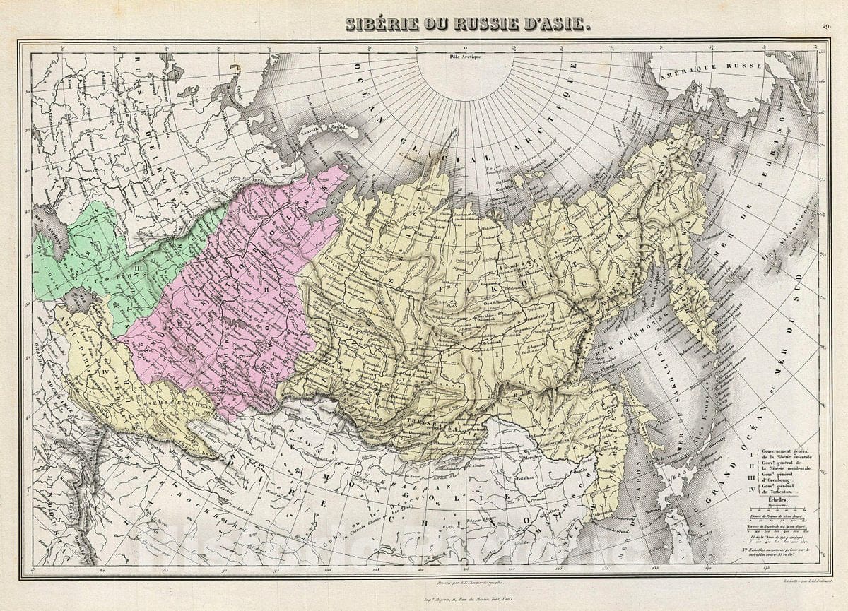 Historic Map : Migeon Map of Russia in Asia, 1878, Vintage Wall Art