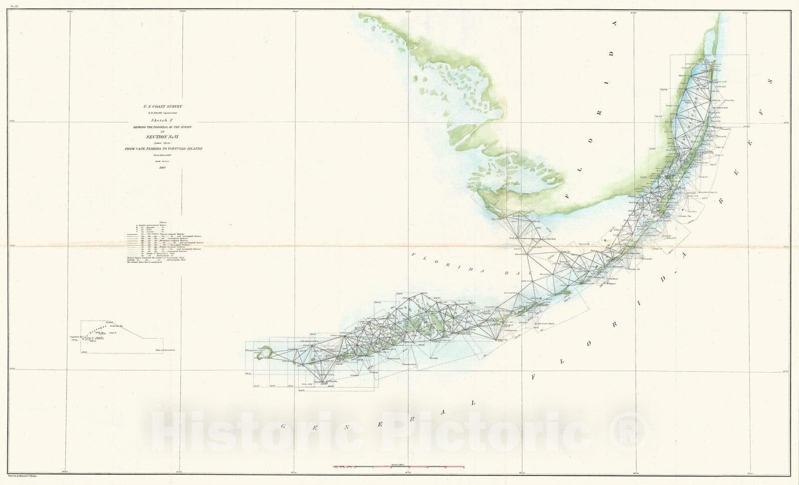 Historic Map : U. S. Coast Survey Chart or Triangulation Antique Map of The Florida Keys, 1860, Vintage Wall Art