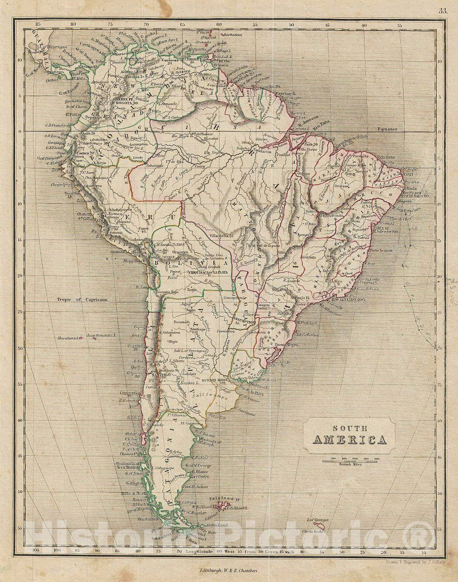 Historic Map : Chambers Map of South America, 1845, Vintage Wall Art