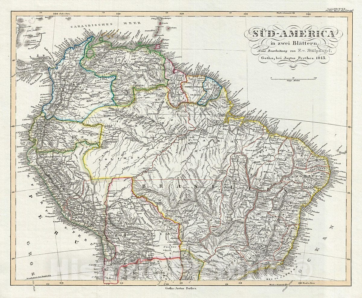Historic Map : Perthes Map of The Northern South America, 1850, Vintage Wall Art