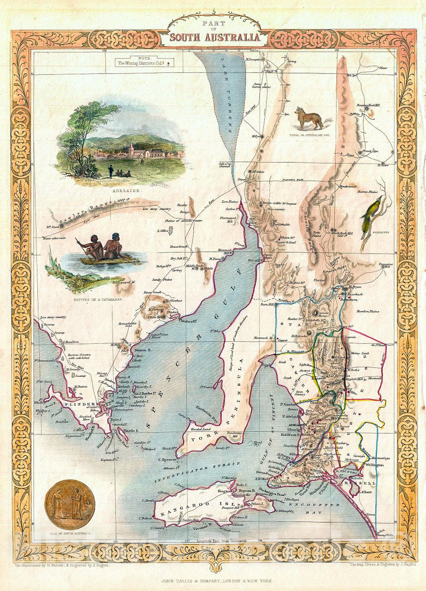 Historic Map : Tallis and Rapkin Map of South Australia, Australia, Version 2, 1851, Vintage Wall Art