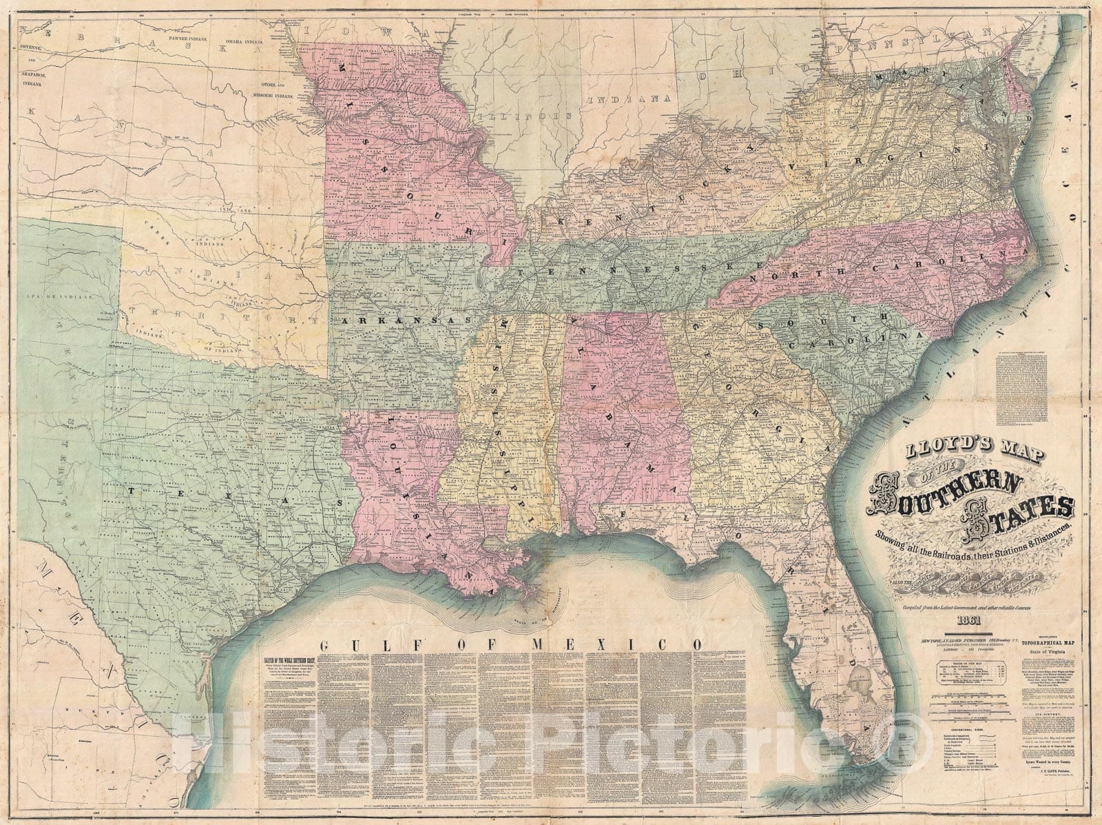 Historic Map : Lloyd's Map of The Southen States or Confederacy, 1861, Vintage Wall Art