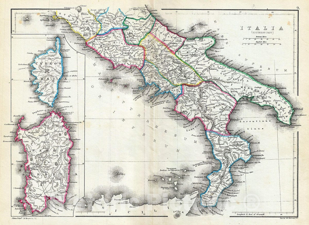 Historic Map : Hughes Map of Southern Italy in Antiquity, 1867, Vintage Wall Art