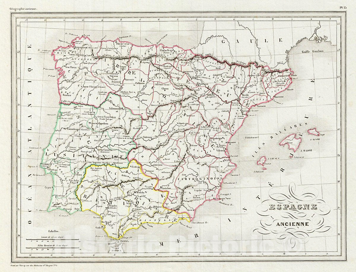 Historic Map : MalteBrun Map of Ancient Spain, 1843, Vintage Wall Art