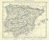Historic Map : Arrowsmith Map of Spain and Portugal, 1828, Vintage Wall Art