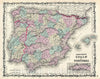 Historic Map : Johnson Map of Spain and Portugal, 1861, Vintage Wall Art