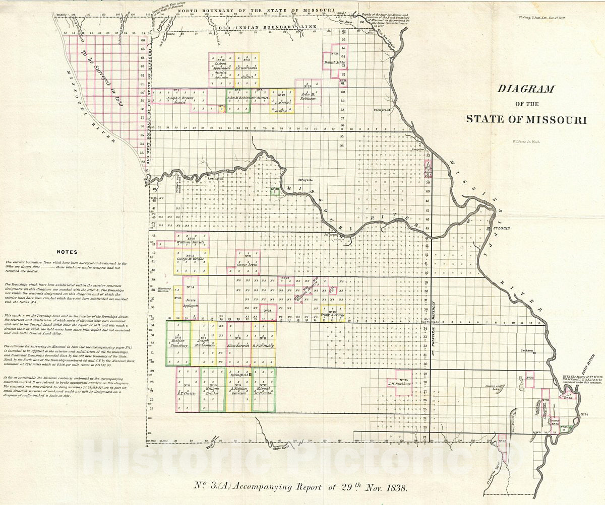 Historic Map : Land Survey Map of Missouri, 1838, Vintage Wall Art