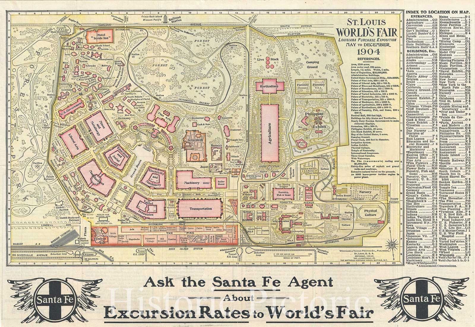 Historic Map : Woodward Map of The Louisiana Purchase Exposition, St. Louis, Missouri, 1903, Vintage Wall Art