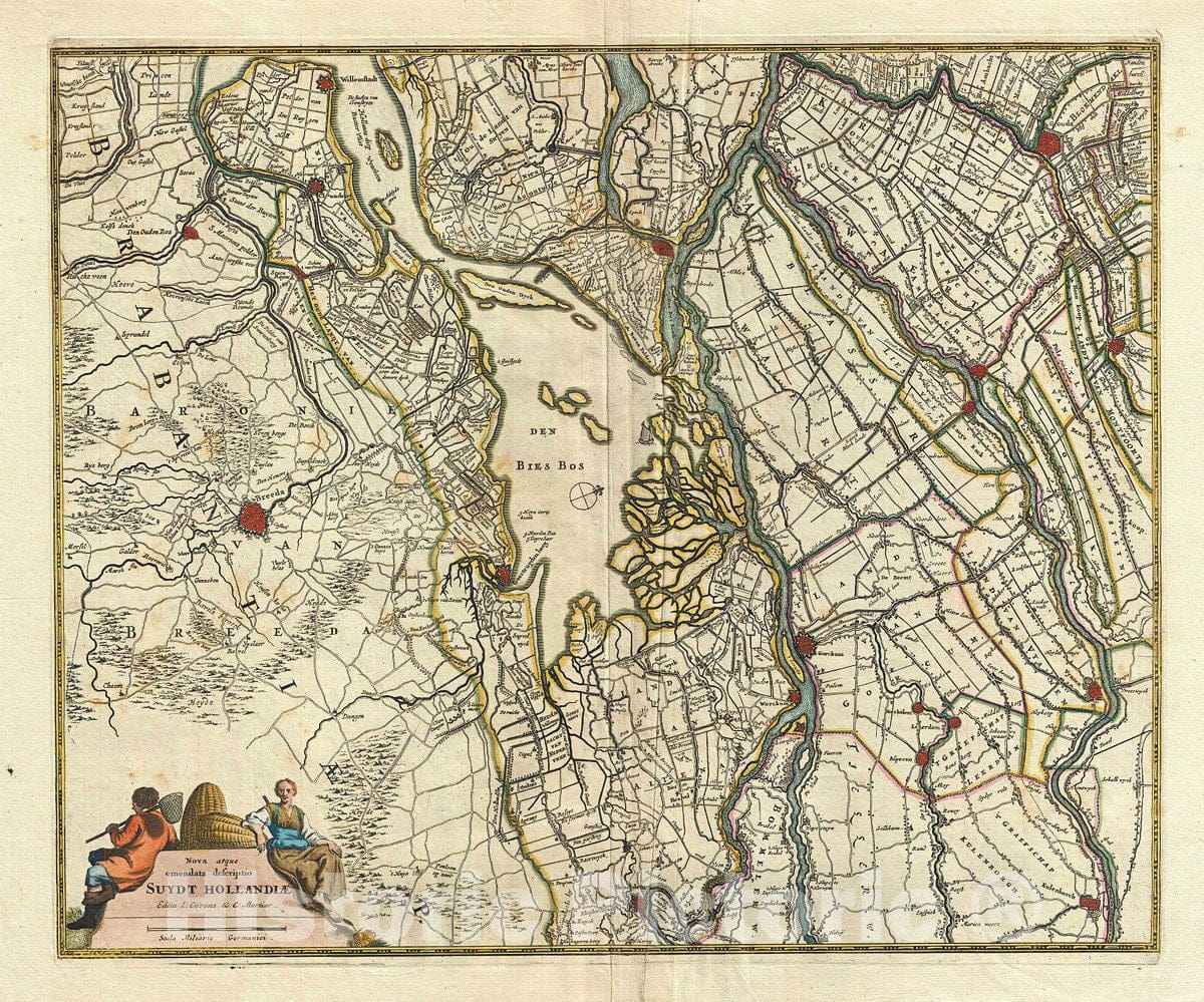 Historic Map : De Wit Map of Southern Holland (The Netherlands), 1721, Vintage Wall Art