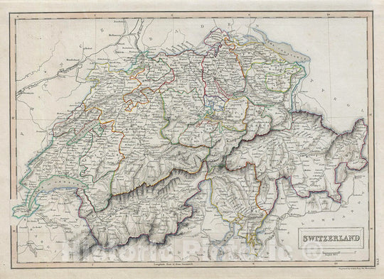 Historic Map : Black Map of Switzerland, 1840, Vintage Wall Art