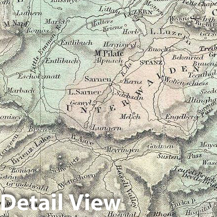 Historic Map : Black Map of Switzerland, Version 3, 1851, Vintage Wall Art