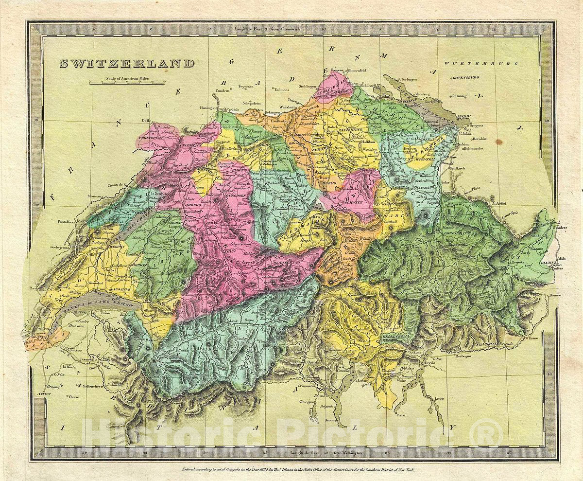 Historic Map : Burr Map of Switzerland, 1834, Vintage Wall Art