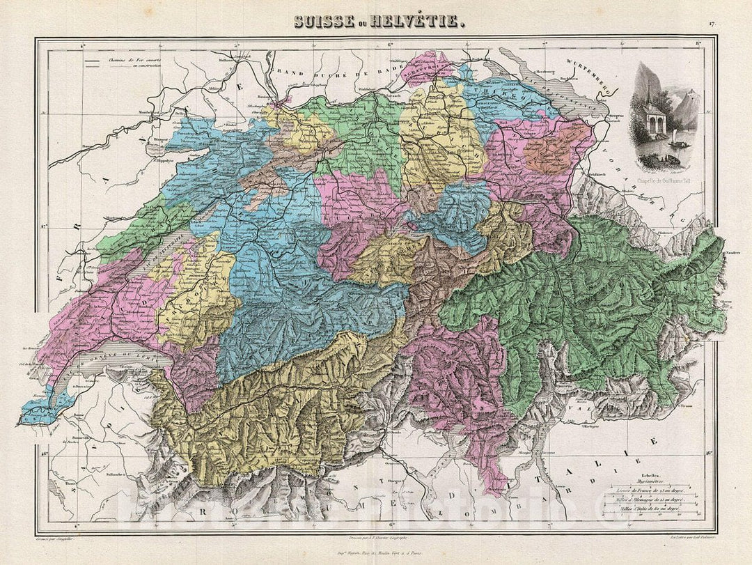 Historic Map : Migeon Map of Switzerland, 1878, Vintage Wall Art