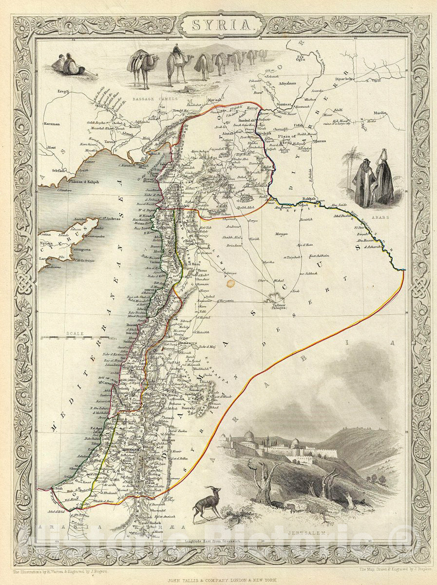 Historic Map : Tallis and Rapkin Map of Syria, 1851, Vintage Wall Art