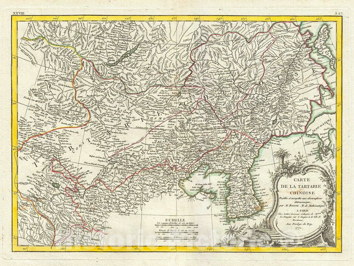 Historic Map : Bonne Map of China, Mongolia, Manchuria and Korea (Corea), 1771, Vintage Wall Art