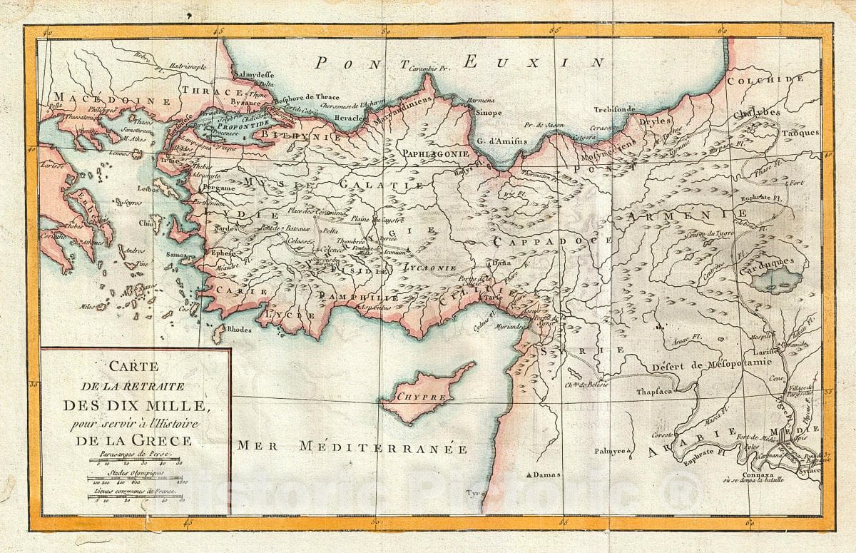 Historic Map : Delisle de Sales Map of The Retreat of The Ten Thousand Greeks, 1770, Vintage Wall Art