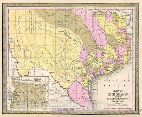 Historic Map : Mitchell Map of Texas, 1849, Vintage Wall Art