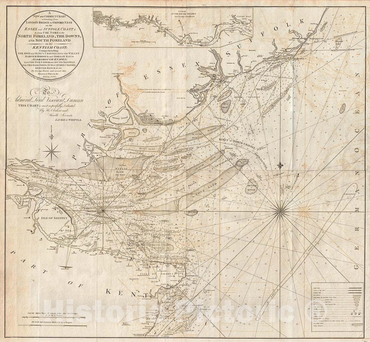 Historic Map : George Burn Nautical Chart of The Thames River Entrance, England, 1800, Vintage Wall Art
