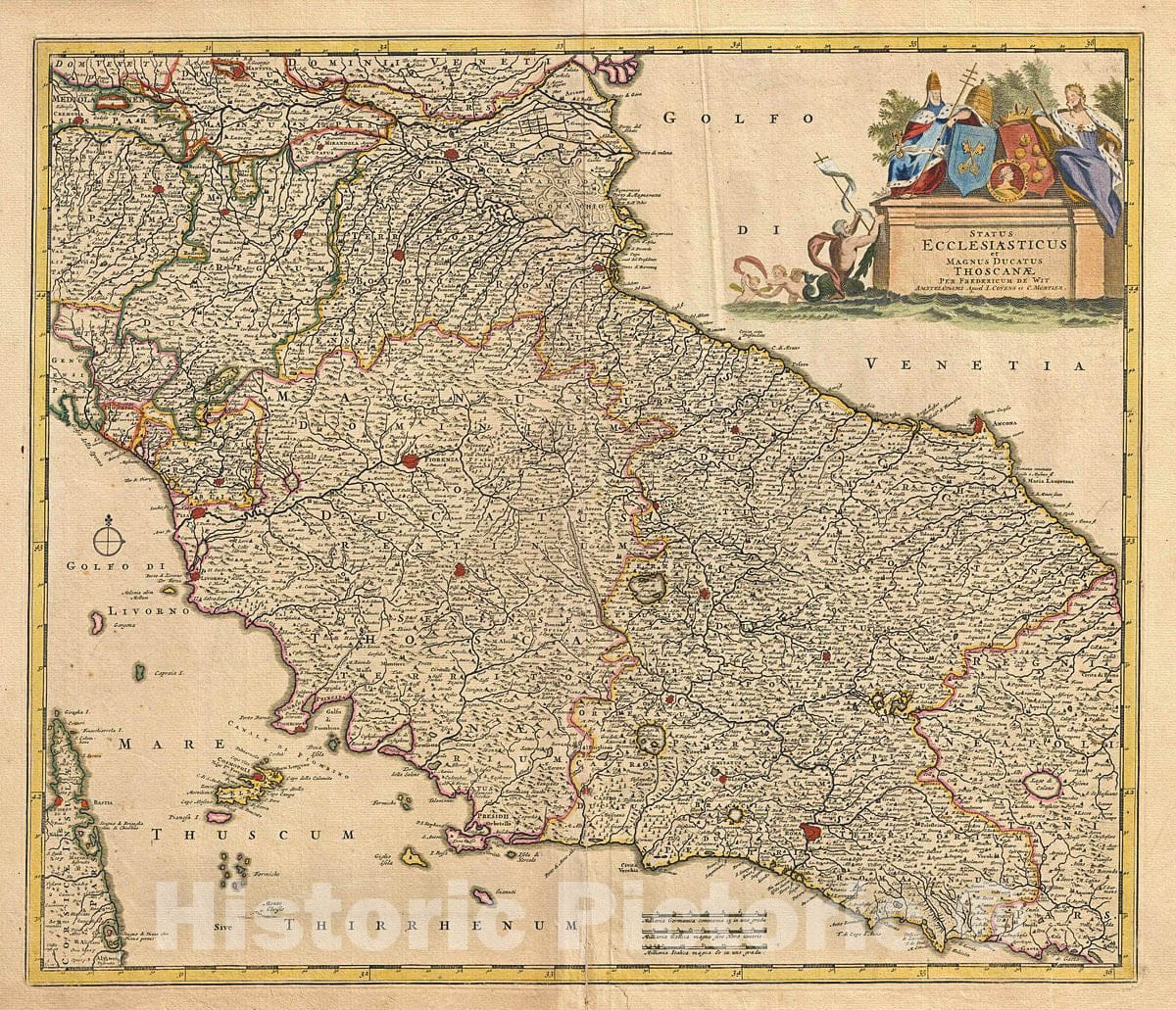 Historic Map : De Wit Antique Map of Central Italy (Tuscany and The Papal States), 1721, Vintage Wall Art