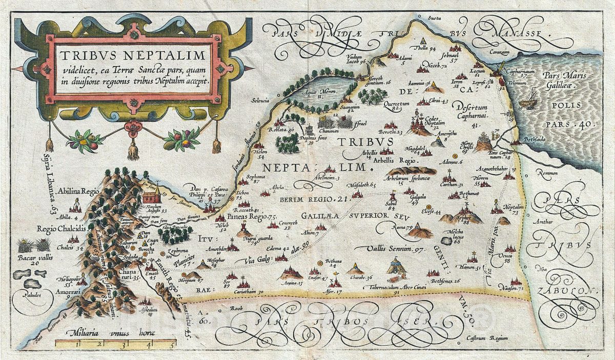 Historic Map : Adrichem Antique Map of The Tribe of Naphtali, Israel (Sea of Galilee, Golan Heights, and Lands North) Version 2, 1590, Vintage Wall Art