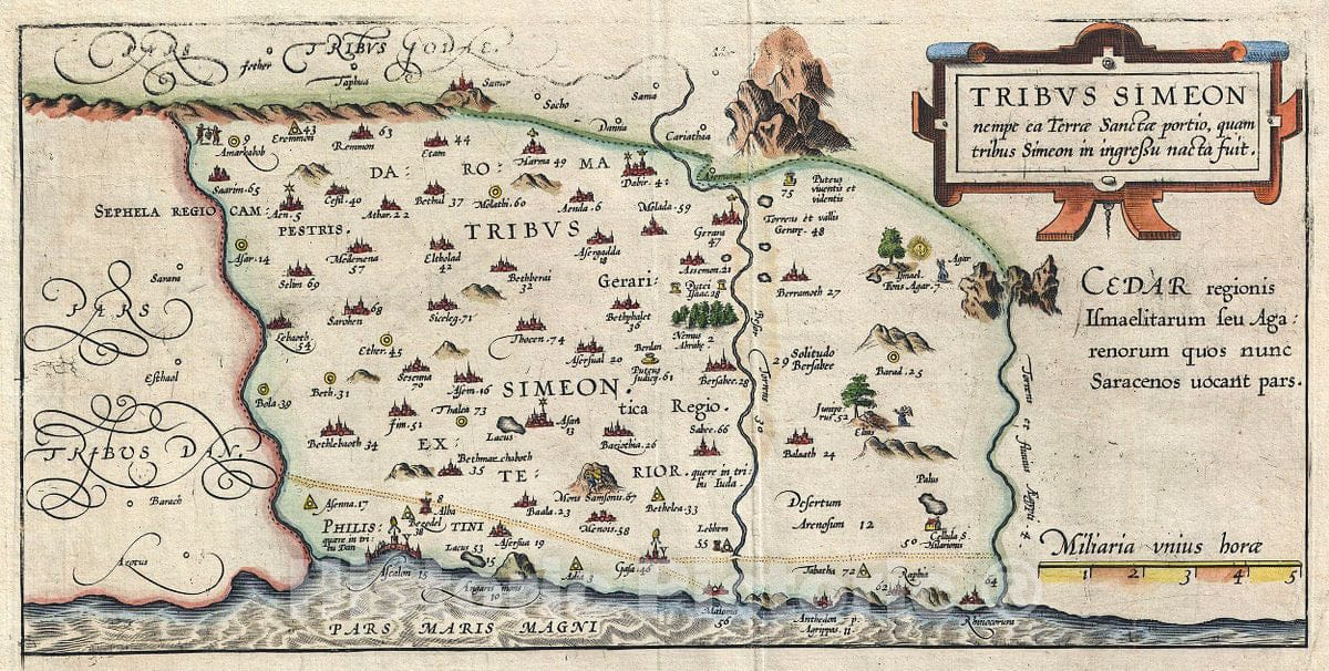 Historic Map : Adrichem Antique Map of The Tribe of Simeon, Israel (South of Canaan), 1590, Vintage Wall Art