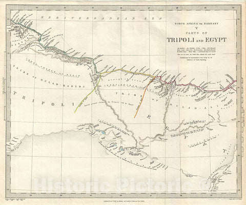 Historic Map : S.D.U.K. Map of Egypt and Tripoli (Libya) on The Barbary Coast of Northern Africa, 1844, Vintage Wall Art