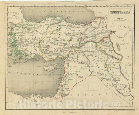 Historic Map : Chambers Map of Turkey in Asia, 1845, Vintage Wall Art