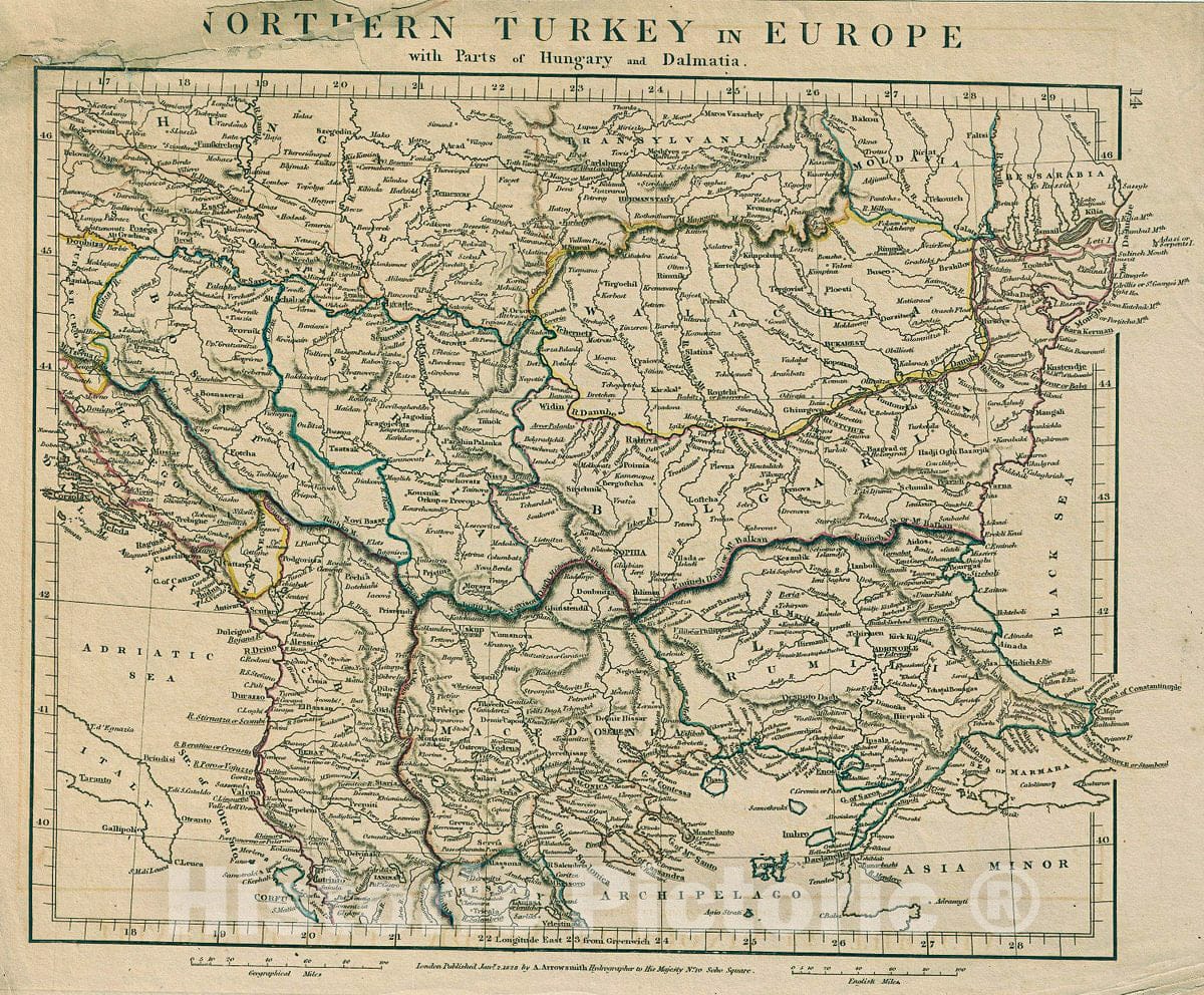 Historic Map : Arrowsmith Map of Northern Turkey in Europe, 1828, Vintage Wall Art