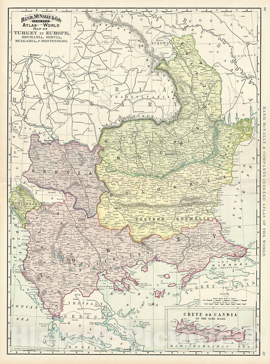 Historic Map : Rand McNally Map of European Turkey, 1892, Vintage Wall Art