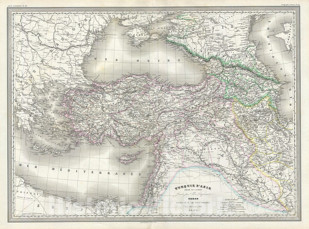 Historic Map : Dufour Map of Turkey in Asia, 1860, Vintage Wall Art