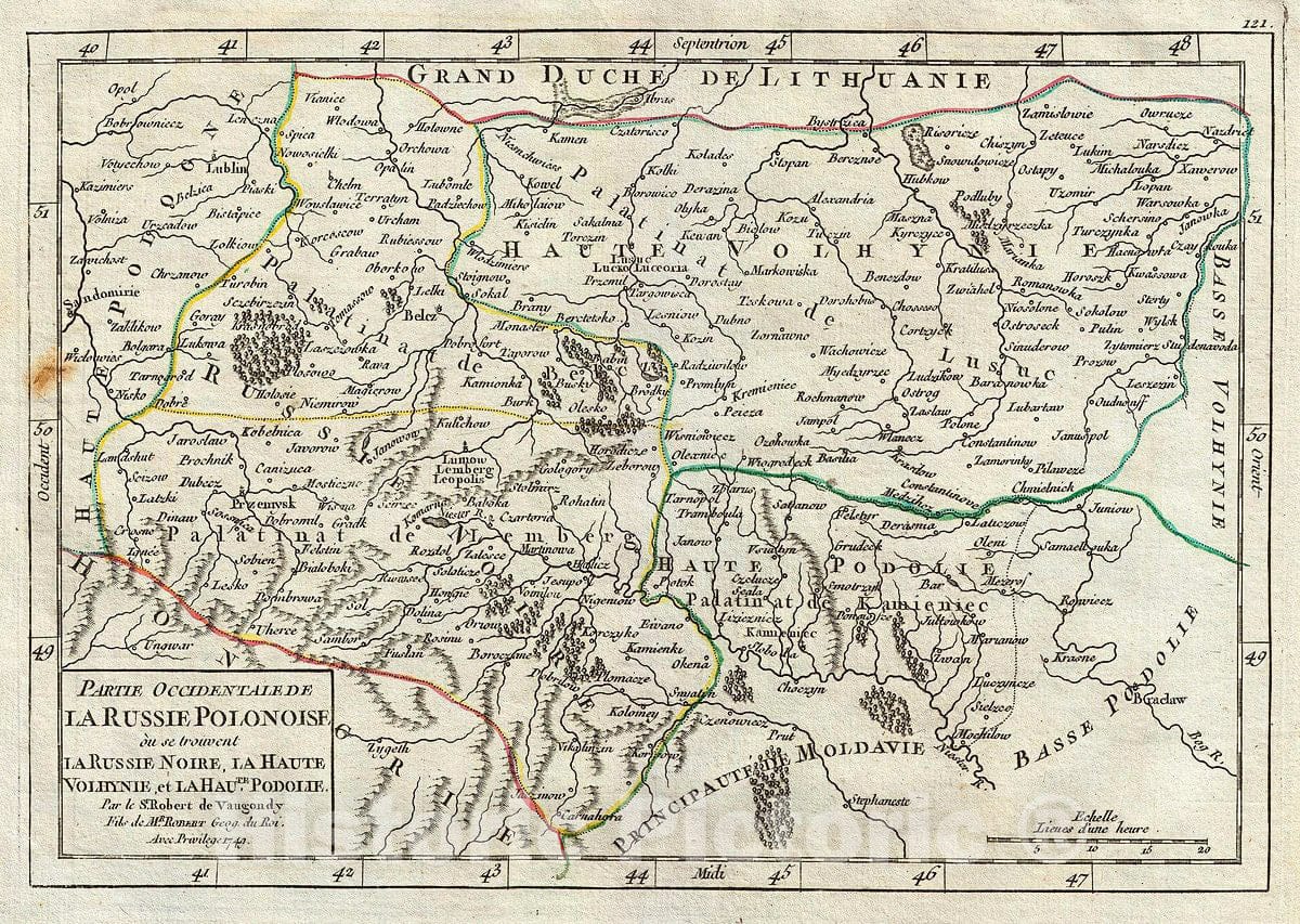 Historic Map : Vaugondy Map of Western Ukraine and Eastern Poland, 1749, Vintage Wall Art