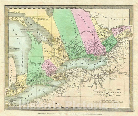 Historic Map : Burr Map of Upper Canada or Ontario, Canada and The Great Lakes, 1835, Vintage Wall Art