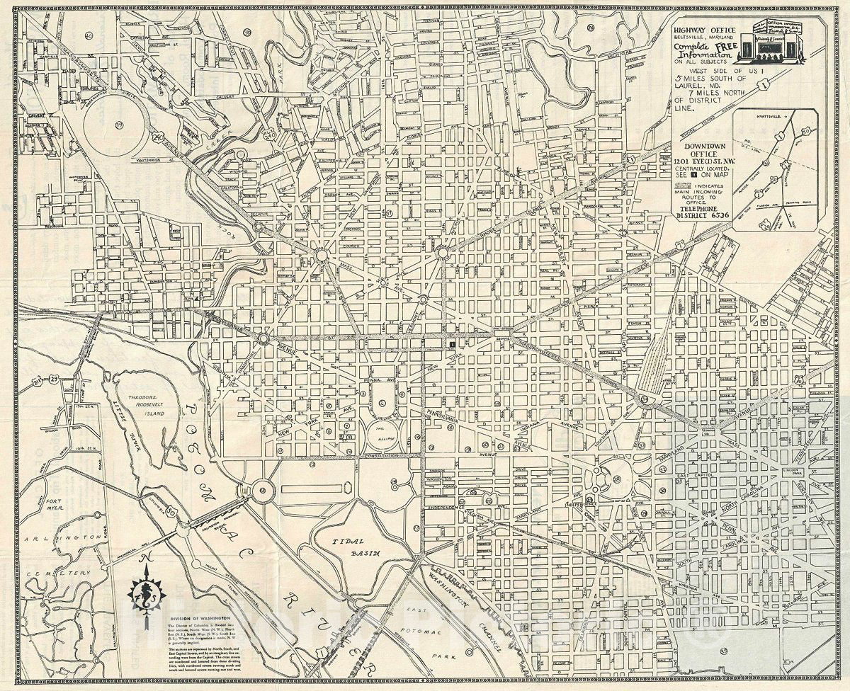 Historic Map : Friendly Service Plan or Map of Washington D. C, 1950, Vintage Wall Art