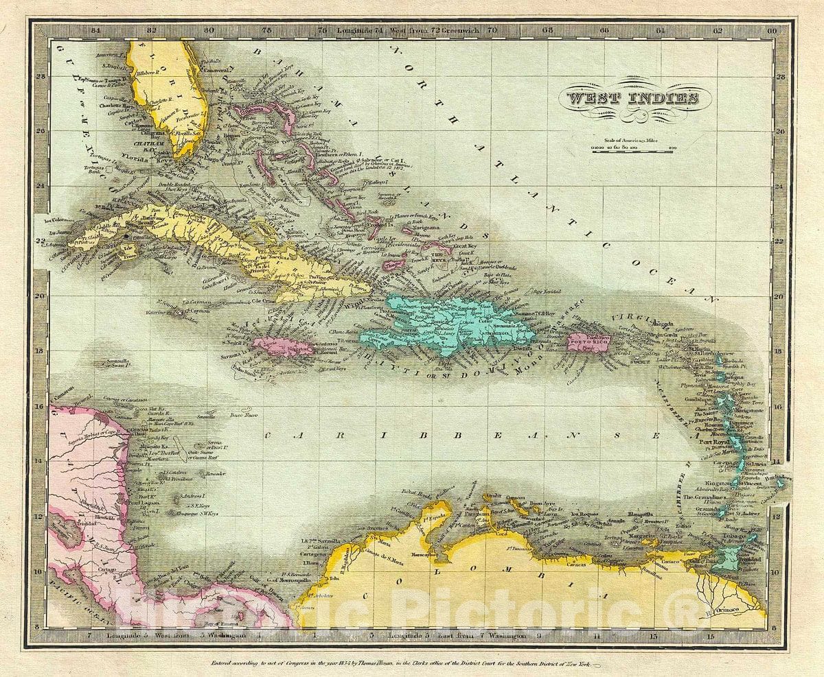 Historic Map : Burr Map of The West Indies, 1834, Vintage Wall Art