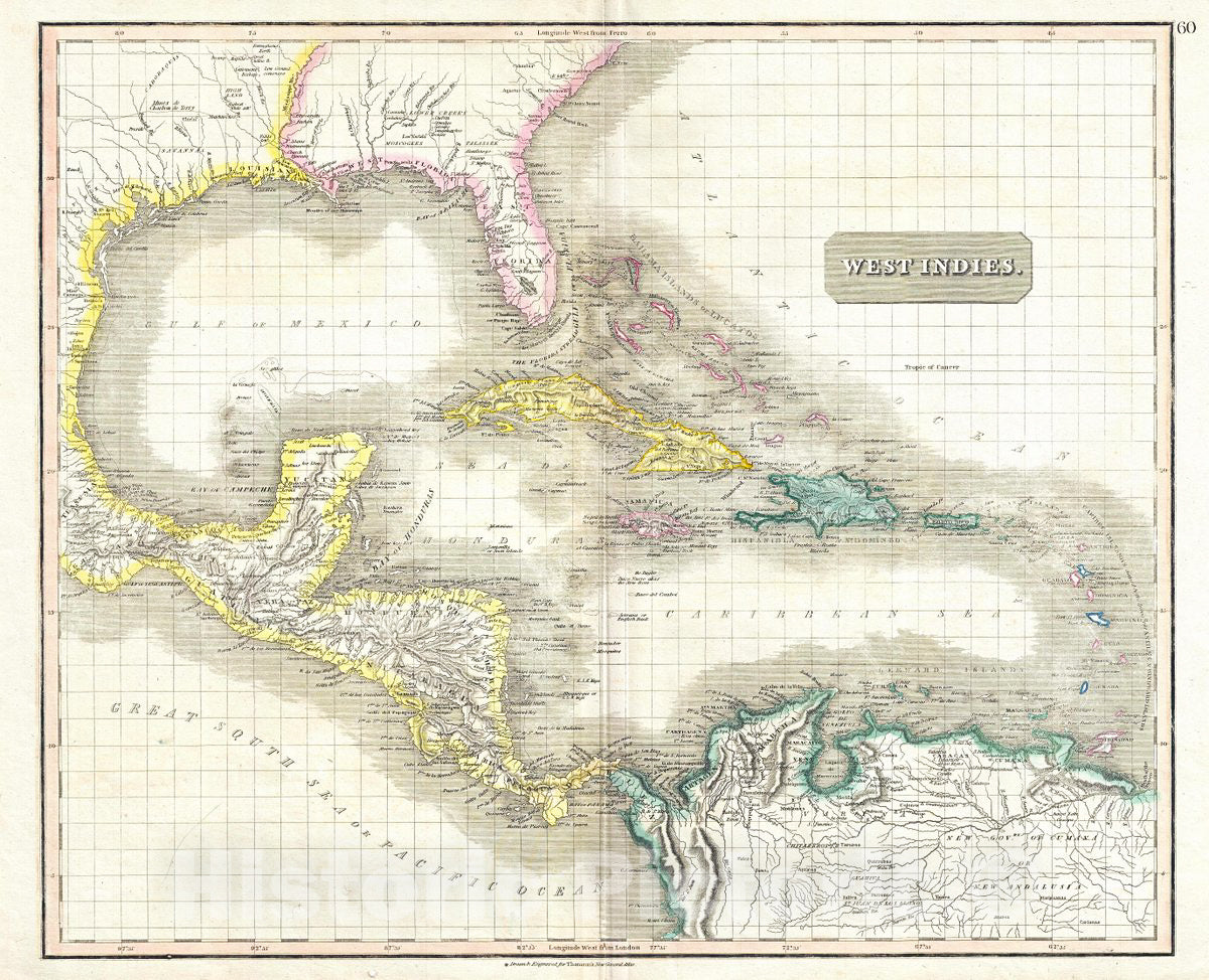 Historic Map : Thomson Map of The West Indies and Central America, 1814, Vintage Wall Art