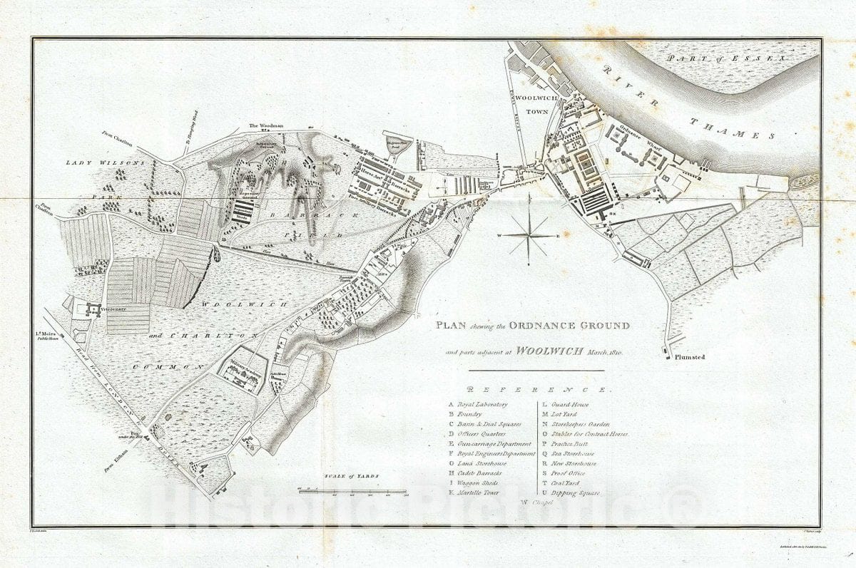 Historic Map : Yeakell Map or Plan of The Ordnance Grounds at Woolwich, London, England, 1811, Vintage Wall Art