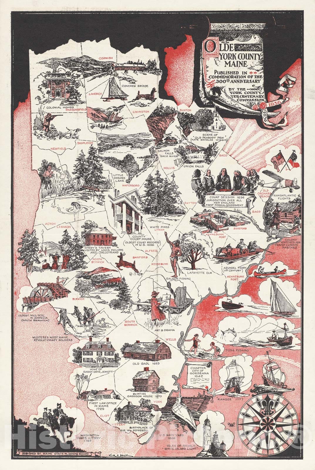 Map, Pictorial State Planning Board Map of York County, Maine, 1936 Pictorial State Planning Board Map