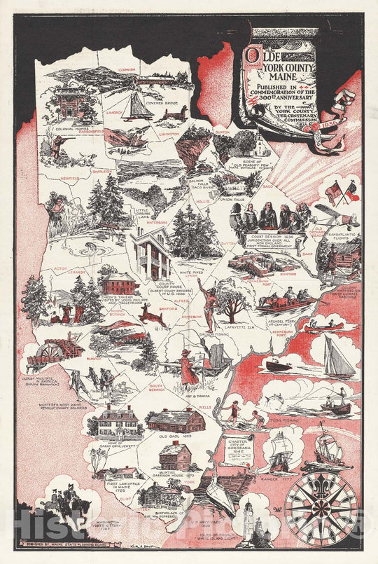Map, Pictorial State Planning Board Map of York County, Maine, 1936 Pictorial State Planning Board Map