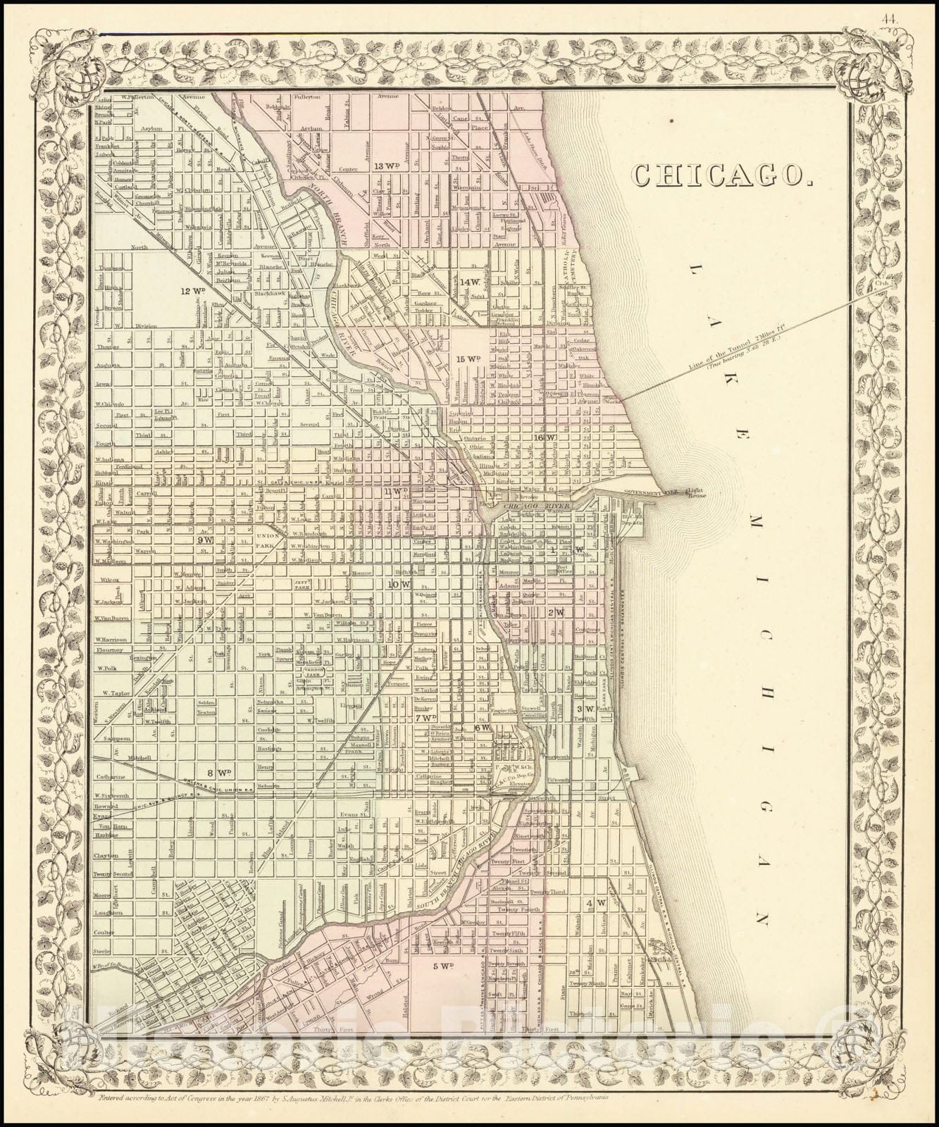 Historic Map : Chicago, 1867, Vintage Wall Art