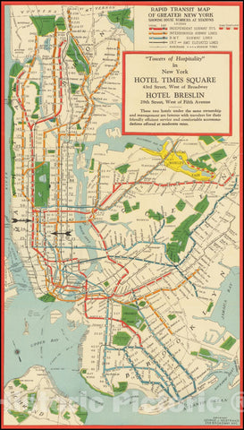 Historic Map : Rapid Transit Greater New York Showing All Subway and Elevated Lines, .and showing the New Subways being Constructed by the City of New York, 1939, Vintage Wall Art